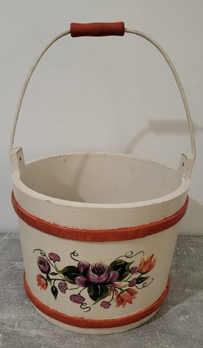 Ancien seau pot bois peint - seau,